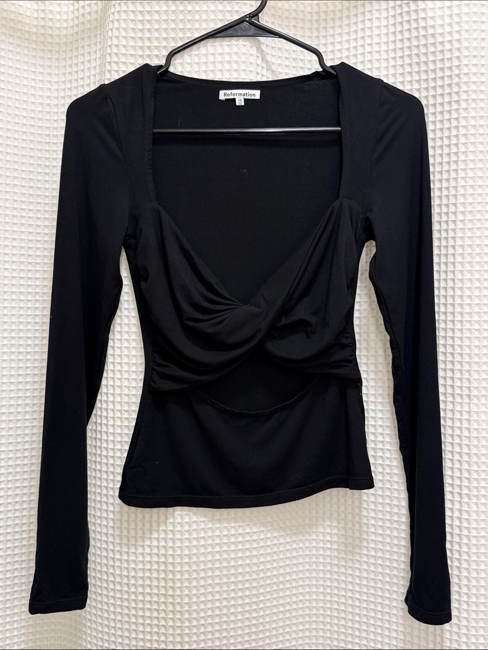 Reformation Silas Knit Top Black Twisted Bust Cutout - Size XS